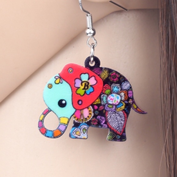 Funky Hippie Elephant Acrylic Earrings - Picture 3 of 4